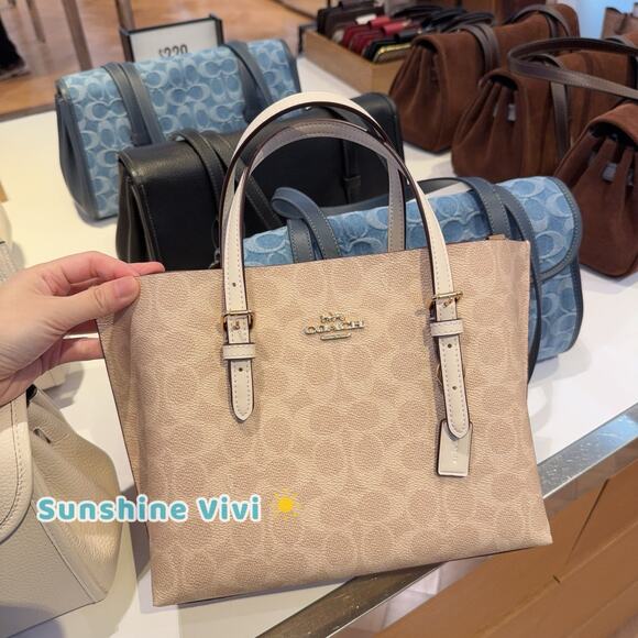 NWT Coach Mollie Tote 25 in Signature Canvas Crossbody CV965 Gold/Sand/Chalk
